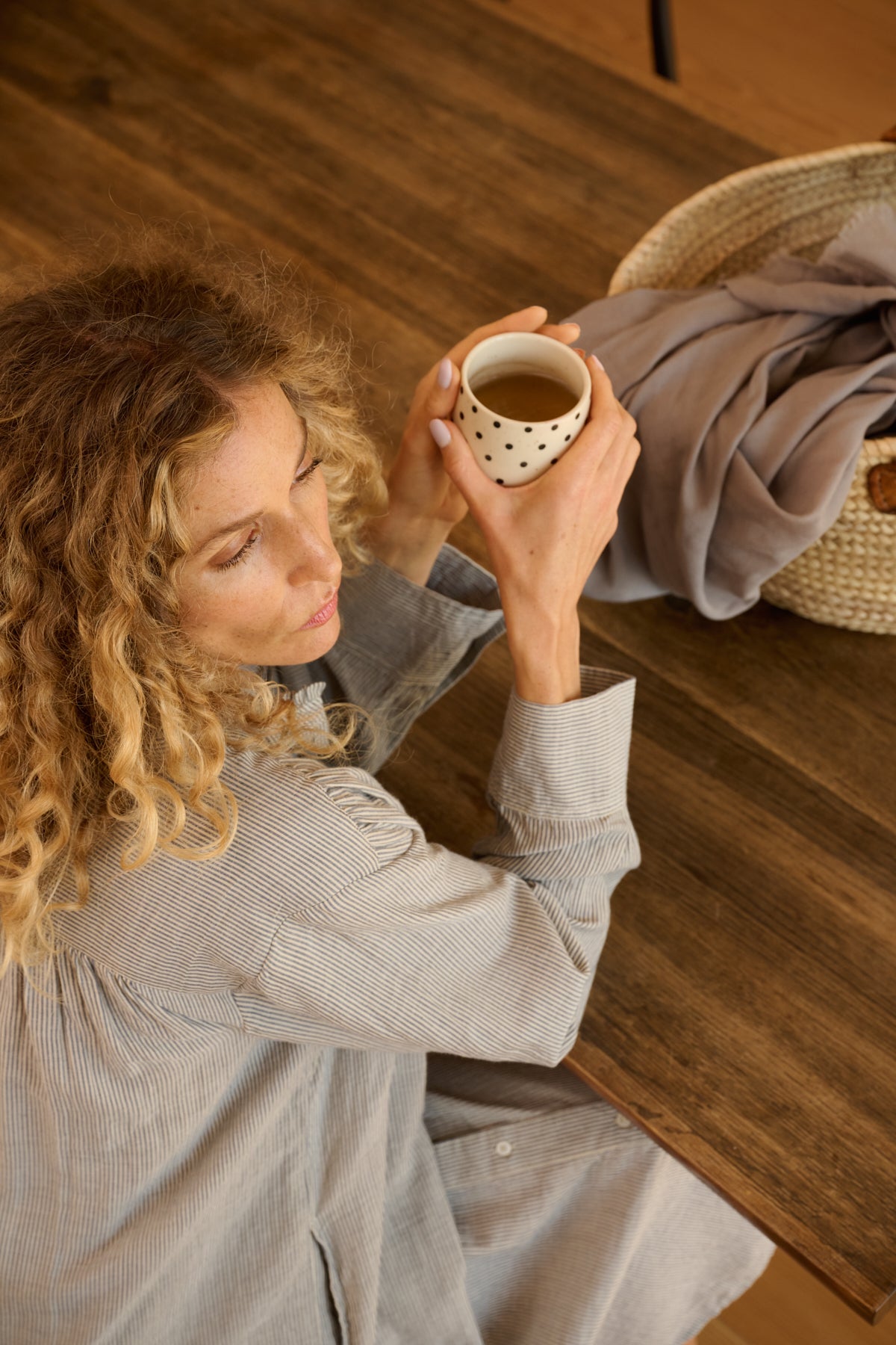 Kathy Stripe skjortekjole - beige/blå